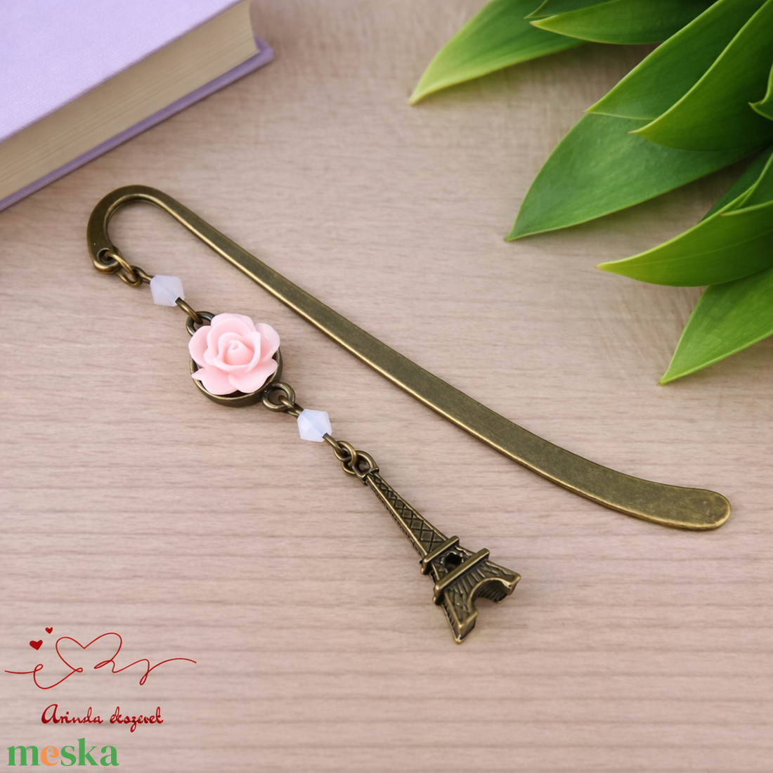 Rózsaszín rózsás könyvjelző - Anyák napi apró figyelmesség #22 - könyv & zene - könyvjelző - Meska.hu