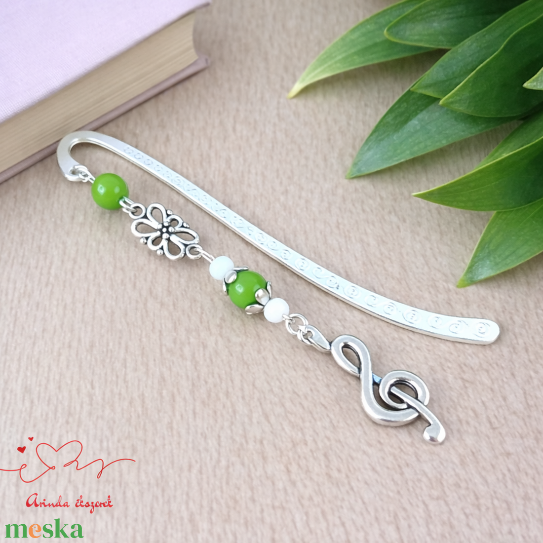 Violinkulcs könyvjelző � zöld gyöngyökkel, évzáró ajándék pedagógusnak - könyv & zene - könyvjelző - Meska.hu