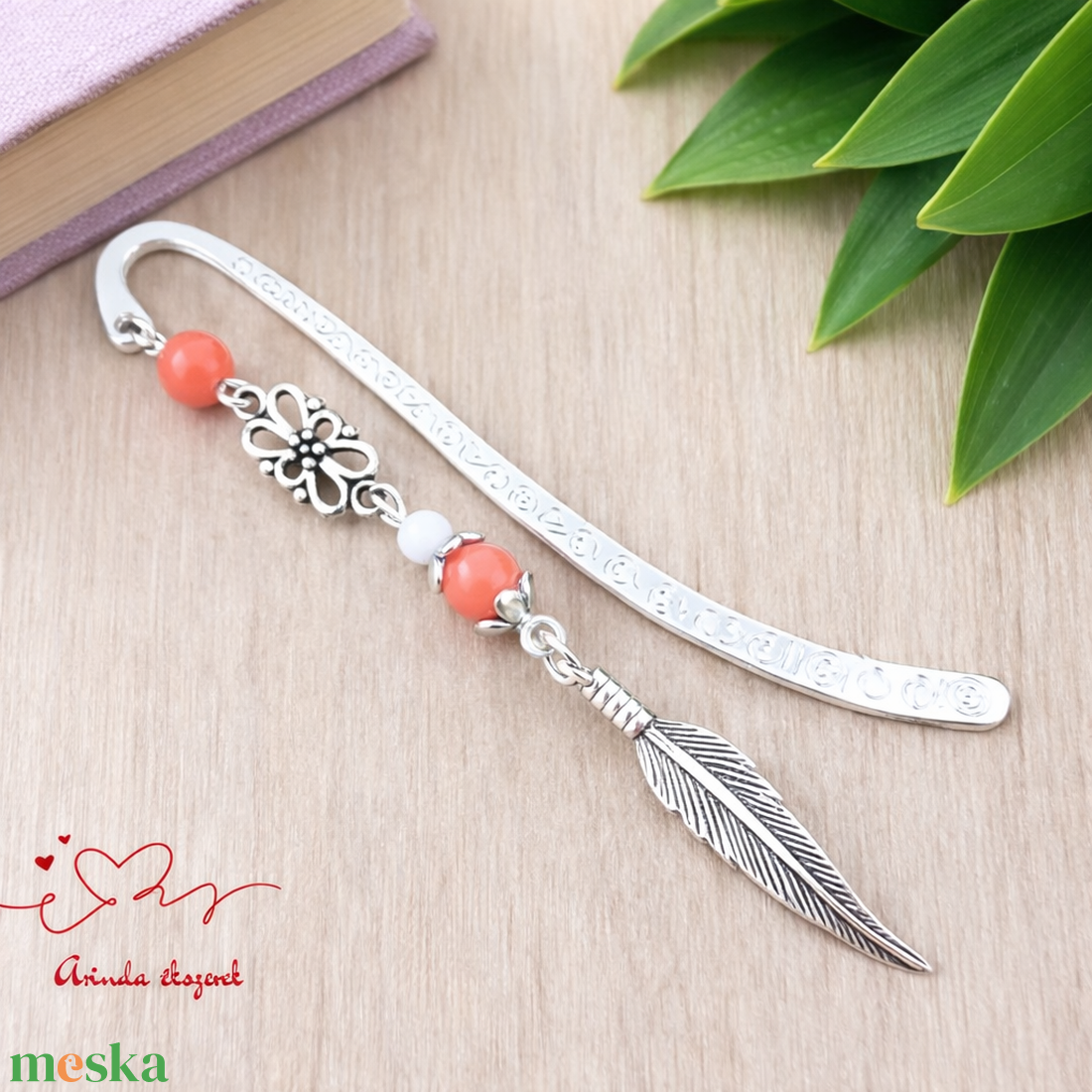 Toll charm könyvjelző � narancs gyöngyökkel, pedagógusnapi ajándék - könyv & zene - könyvjelző - Meska.hu