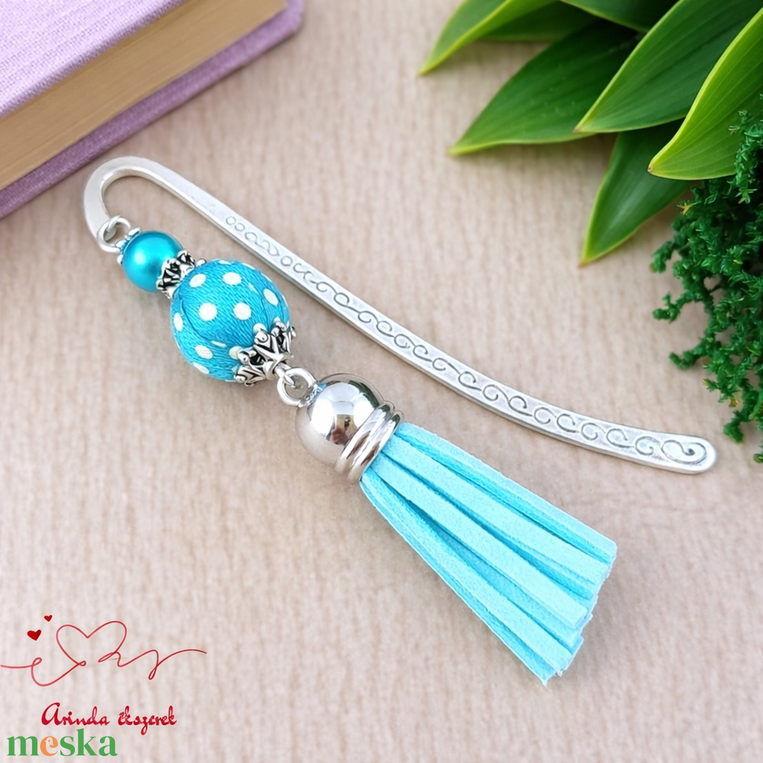 Türkiz vidám pöttyös bojtos könyvjelző � kedves ajándék pedagógusnak  - könyv & zene - könyvjelző - Meska.hu