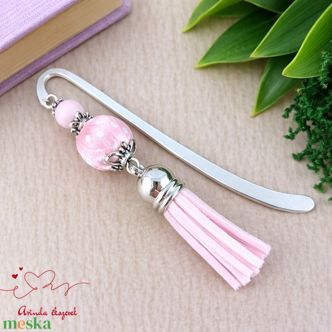 Rózsaszín vidám pöttyös bojtos könyvjelző � kedves ajándék pedagógusnak  - könyv & zene - könyvjelző - Meska.hu