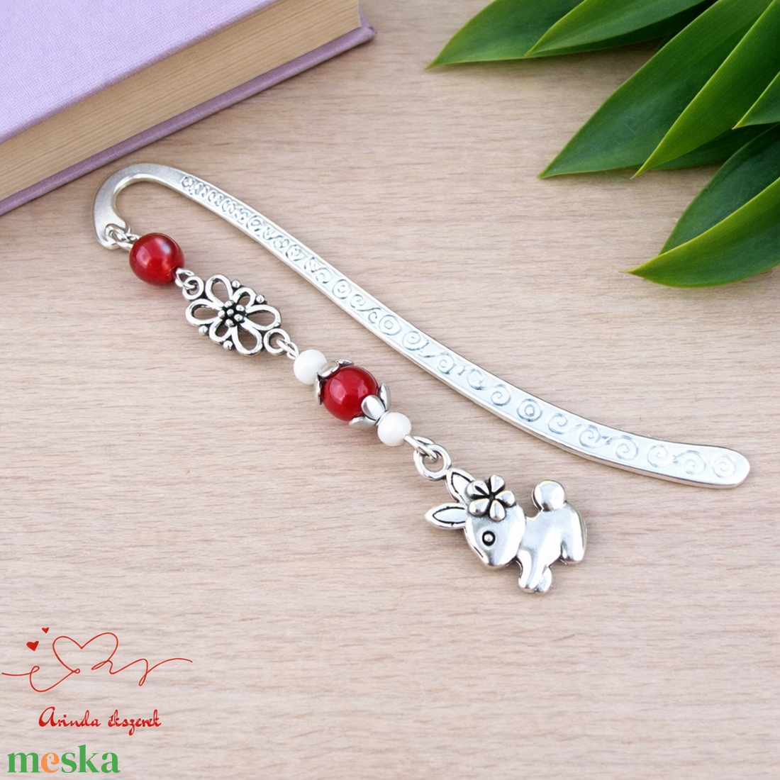 Piros nyuszis könyvjelző � óvónéninek és dadusnak év végi köszönőajándék - könyv & zene - könyvjelző - Meska.hu