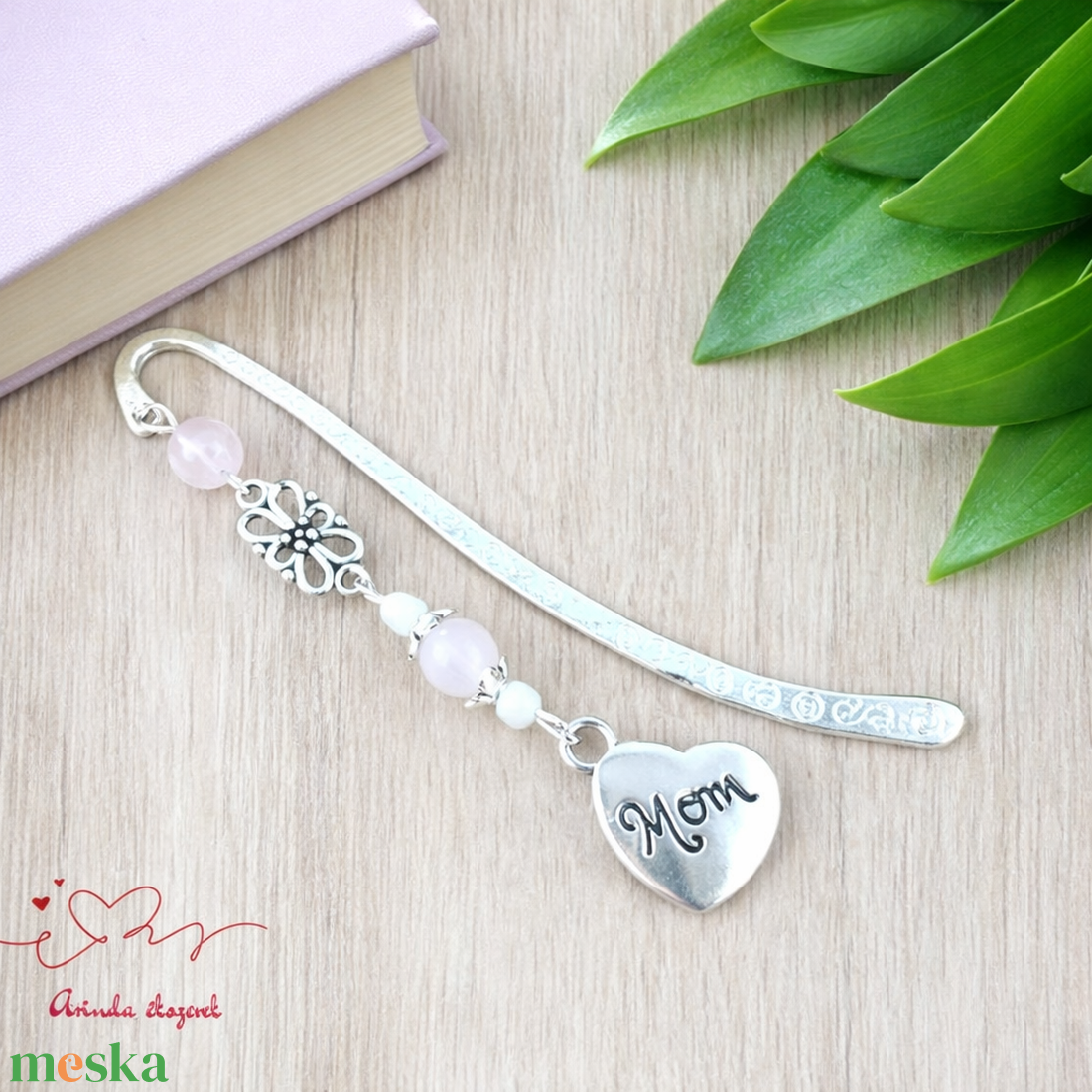 Rózsakvarc Mom szív könyvjelző � Anyák napi ajándék szeretettel - könyv & zene - könyvjelző - Meska.hu