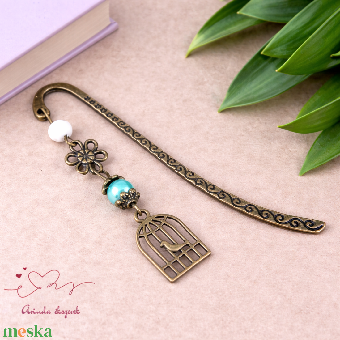 Világoskék madárkalitkás könyvjelző � egyedi, kézműves ajándék olvasóknak - könyv & zene - könyvjelző - Meska.hu