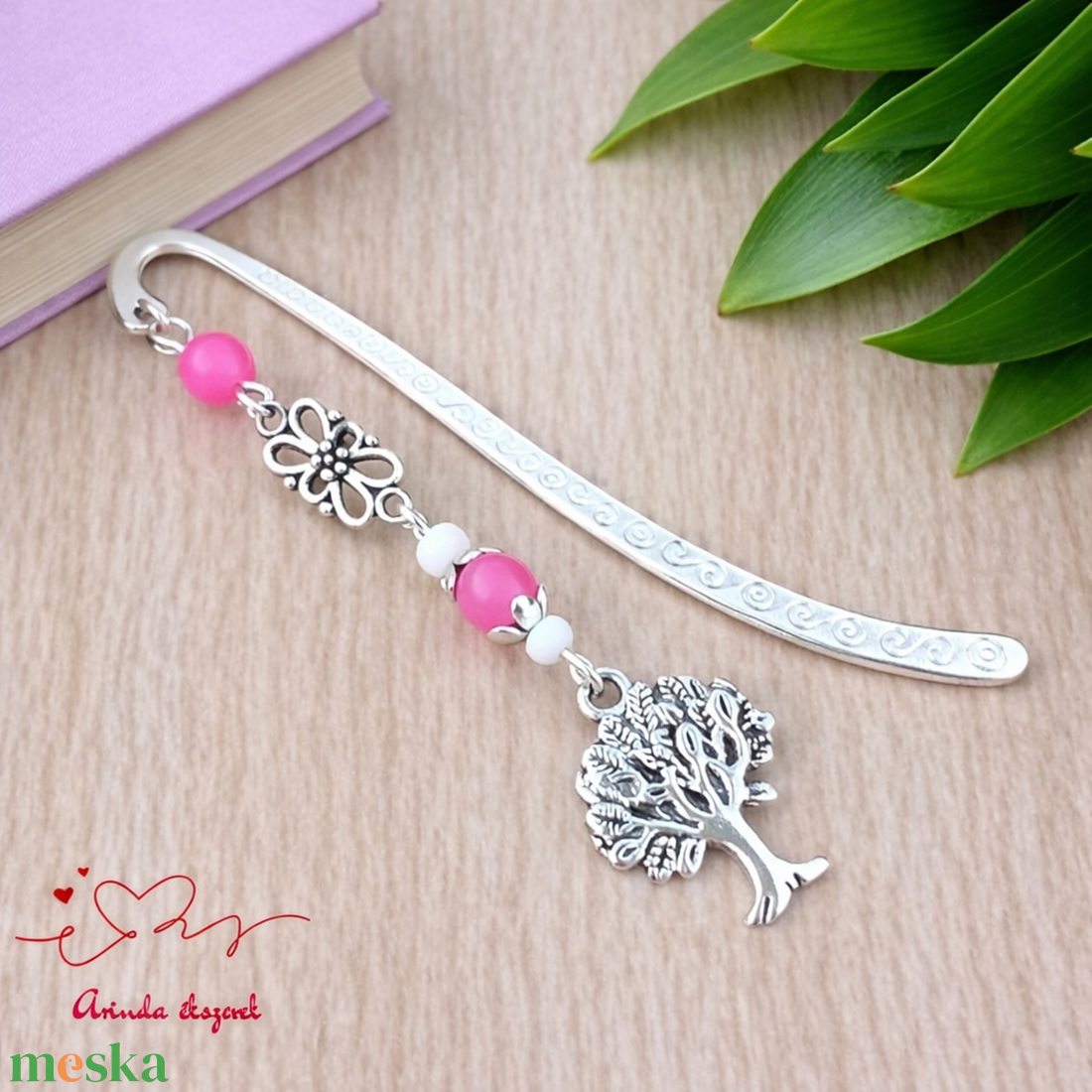 Pink achát életfás könyvjelző � pedagógusnapi ajándék - könyv & zene - könyvjelző - Meska.hu