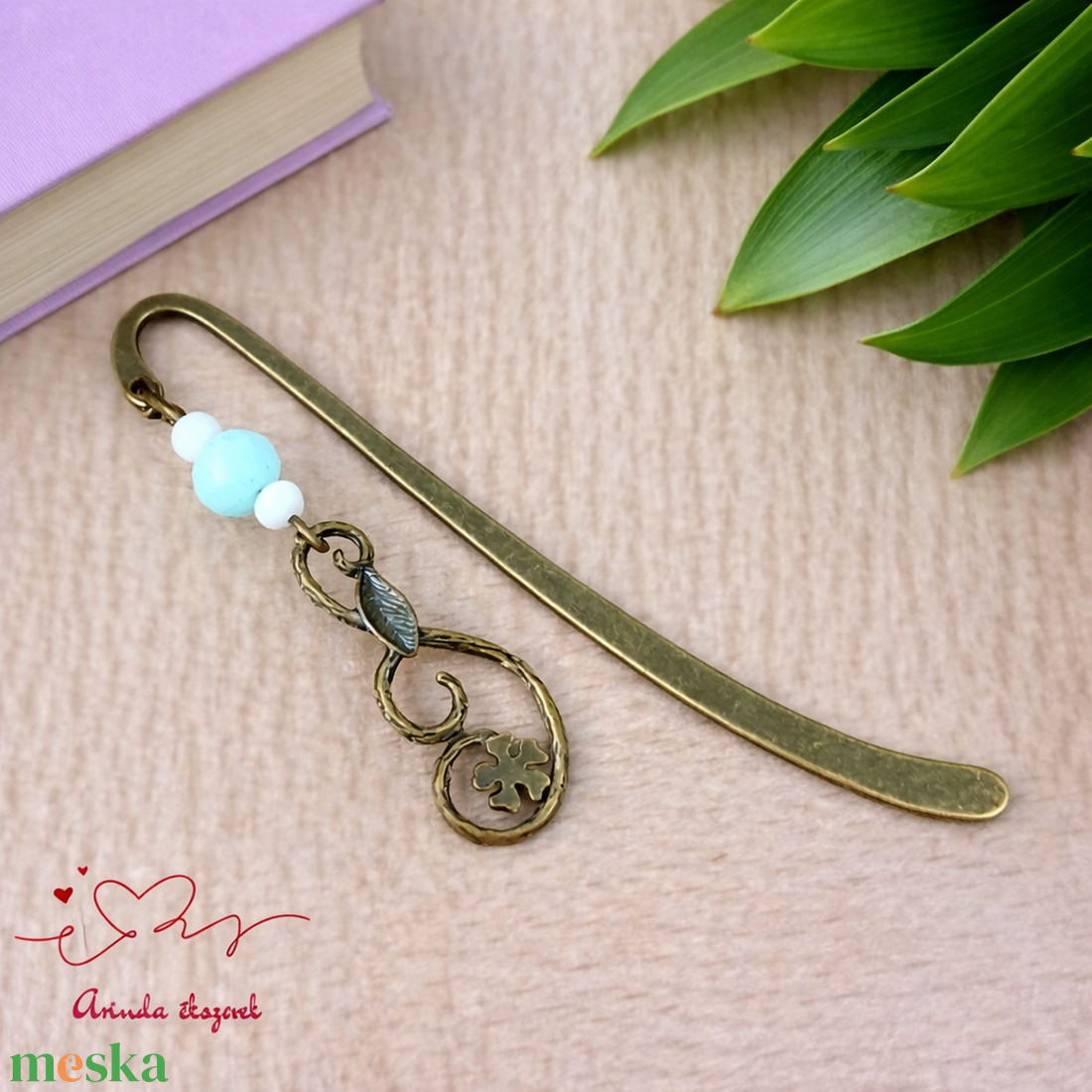 Bronz csüngő virág és lóhere medálos könyvjelző � szerencsehozó ajándék - könyv & zene - könyvjelző - Meska.hu