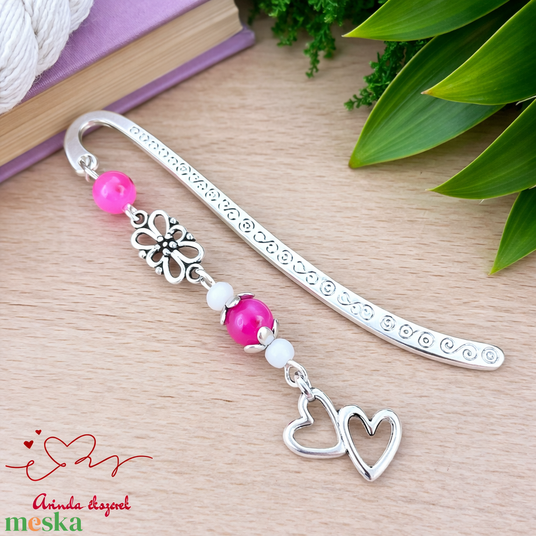 Szív medálos pink könyvjelző � szeretetteljes ajándék - könyv & zene - könyvjelző - Meska.hu