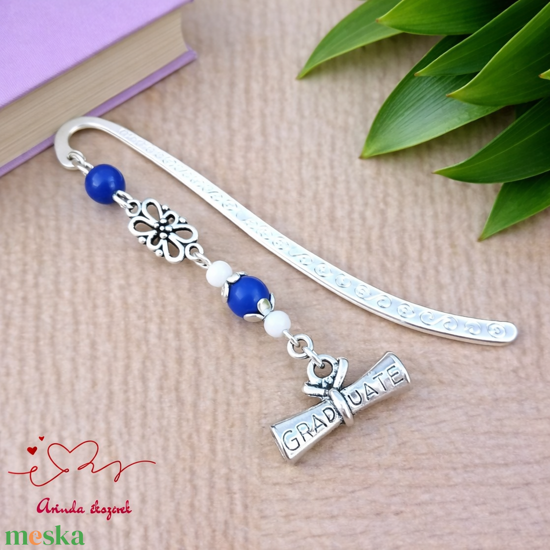 Diplomás könyvjelző sötétkék gyöngyökkel � ballagási és avatási ajándék diplomázóknak - könyv & zene - könyvjelző - Meska.hu