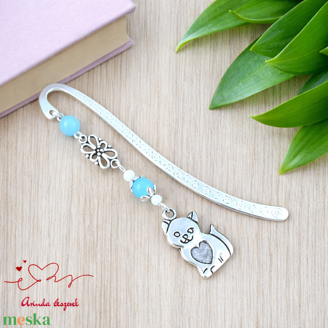 Cicás könyvjelző kék gyöngyökkel � kézzel készült ajándék állatbarátoknak, macskakedvelőknek névnapra, születésnapra - könyv & zene - könyvjelző - Meska.hu