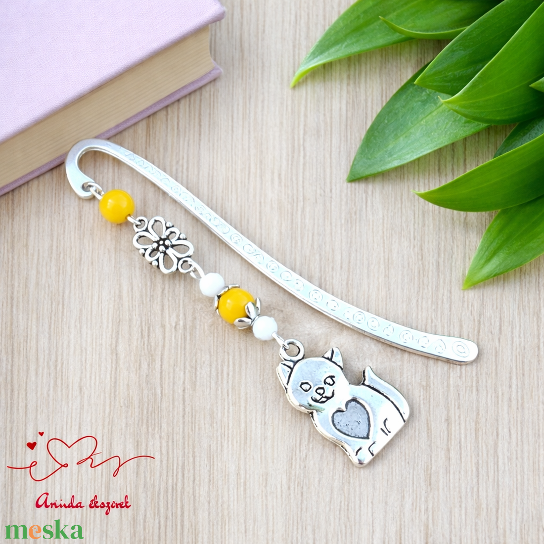 Cicás könyvjelző sárga gyöngyökkel � kézzel készült ajándék állatbarátoknak, macskakedvelőknek névnapra, születésnapra - könyv & zene - könyvjelző - Meska.hu