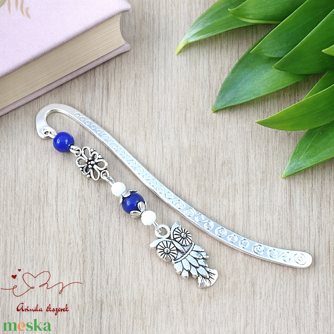 Bagoly könyvjelző sötétkék gyöngyökkel � kézműves ajándék olvasóknak és tanároknak - könyv & zene - könyvjelző - Meska.hu