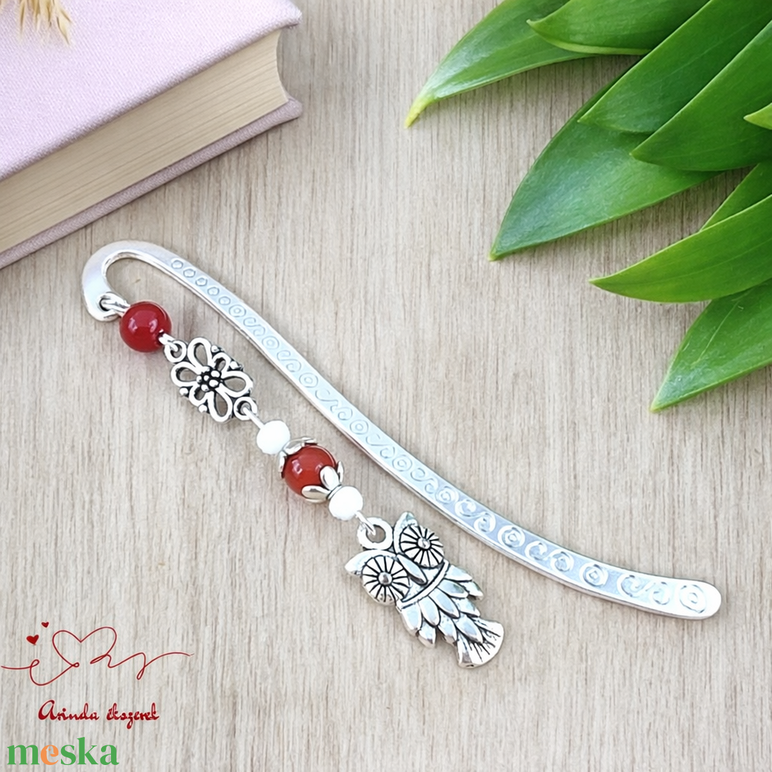 Bagoly könyvjelző piros gyöngyökkel � kézműves ajándék olvasóknak és tanároknak - könyv & zene - könyvjelző - Meska.hu