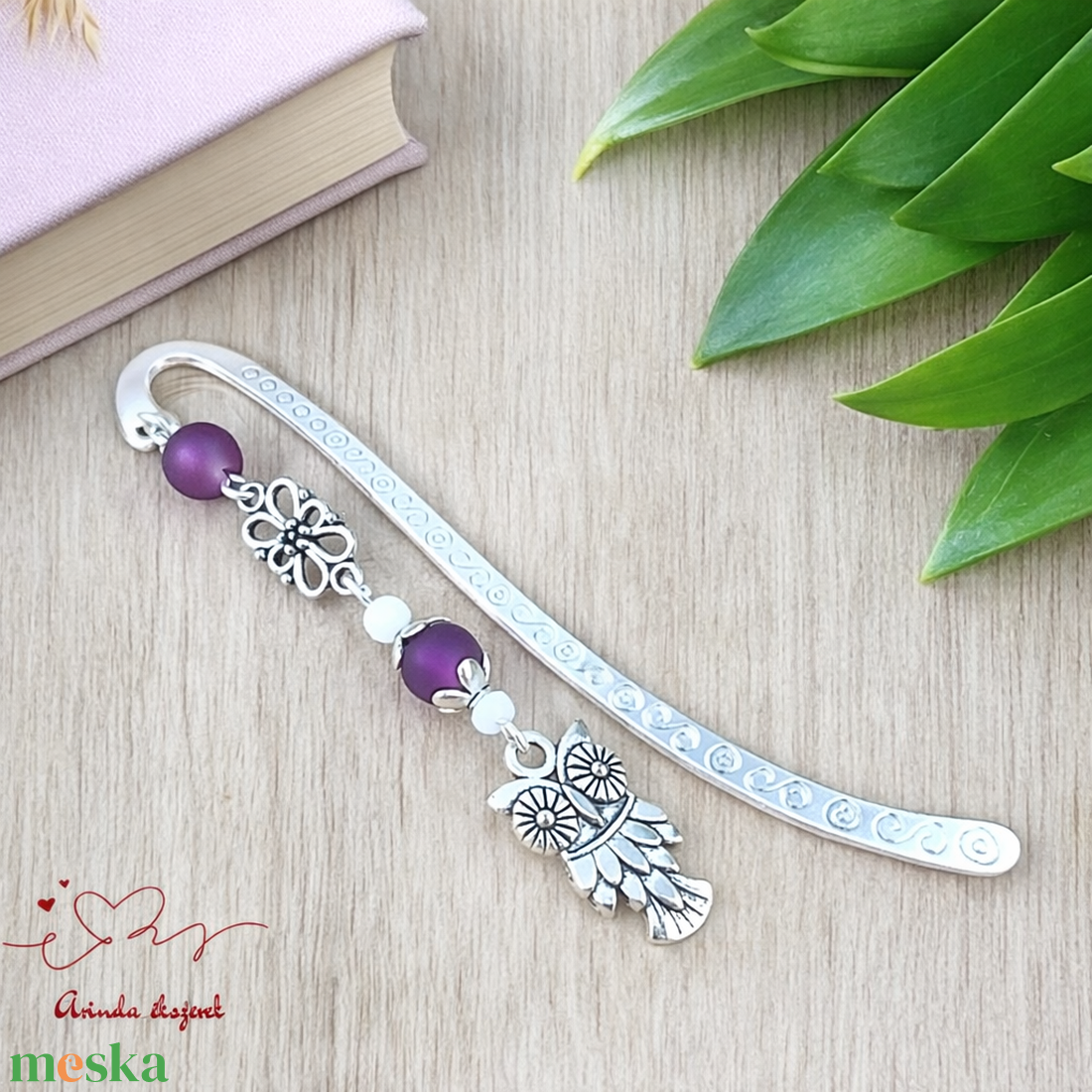 Bagoly könyvjelző lila gyöngyökkel � kézműves ajándék olvasóknak és tanároknak - könyv & zene - könyvjelző - Meska.hu