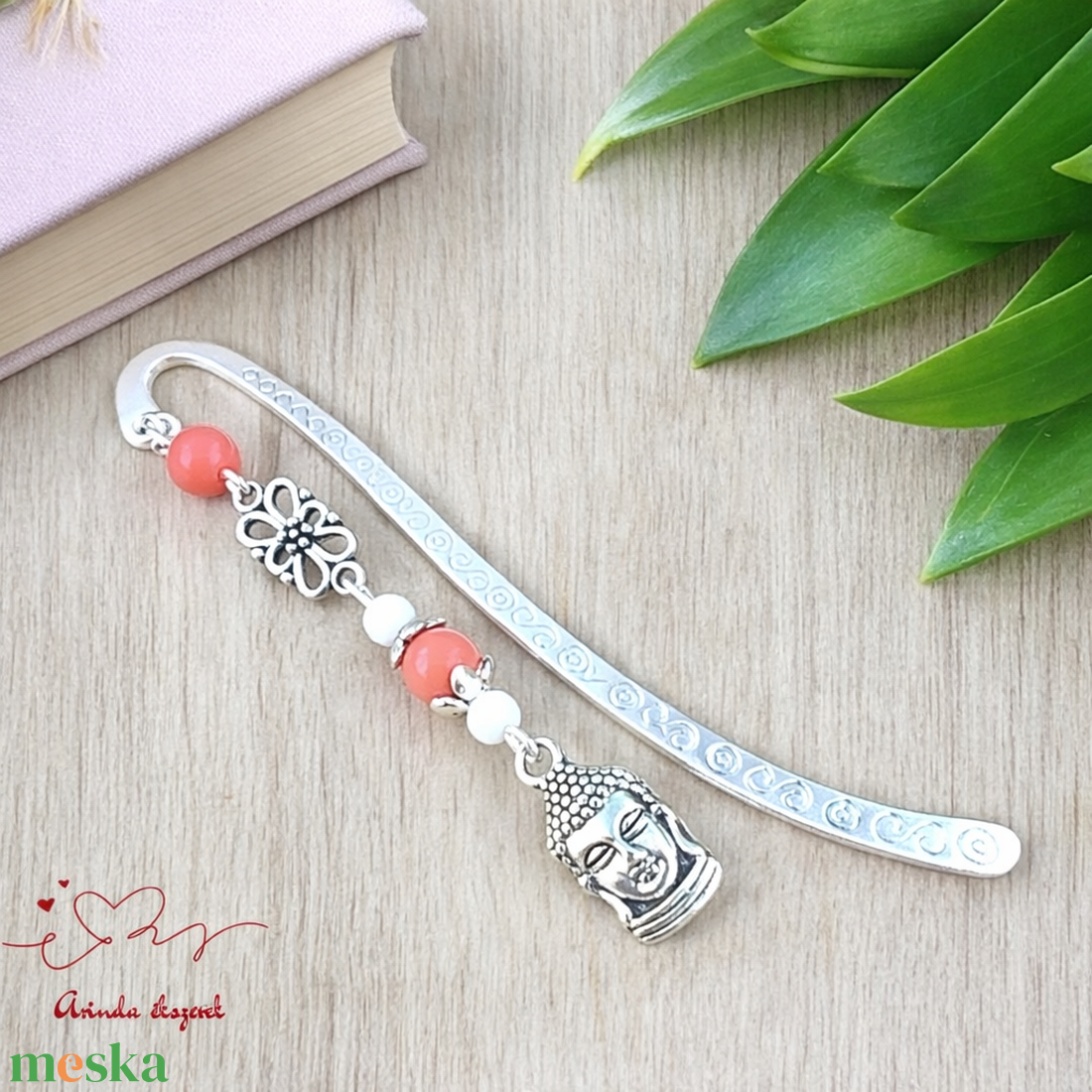 Buddha fejes ásvány könyvjelző � nyugalmat árasztó, kézzel készült ajándék olvasóknak narancs gyöngyökkel - könyv & zene - könyvjelző - Meska.hu