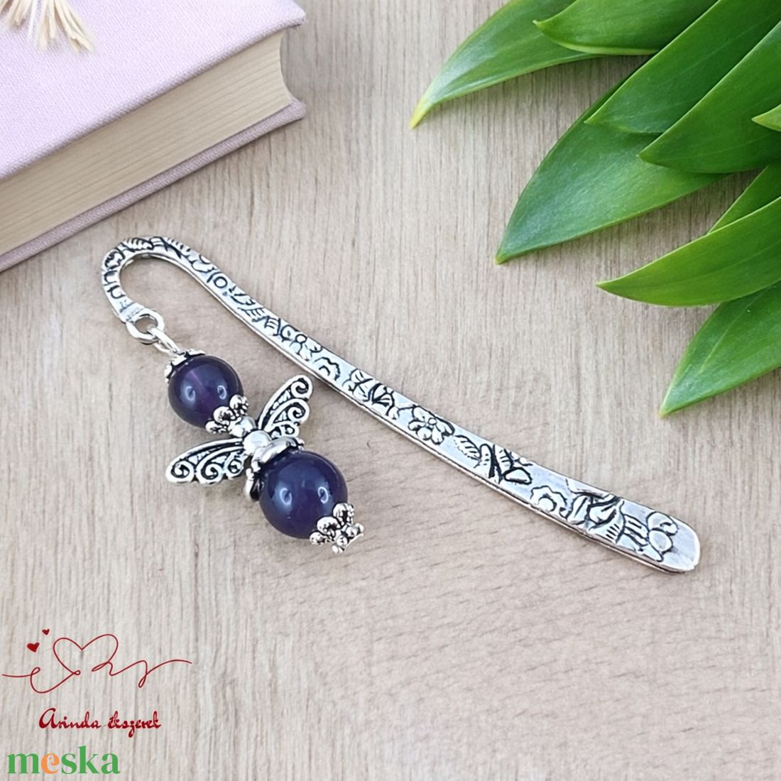 Anyák napi ásvány angyal könyvjelző ametiszttel - szeretettel készült ajándék édesanyáknak - könyv & zene - könyvjelző - Meska.hu