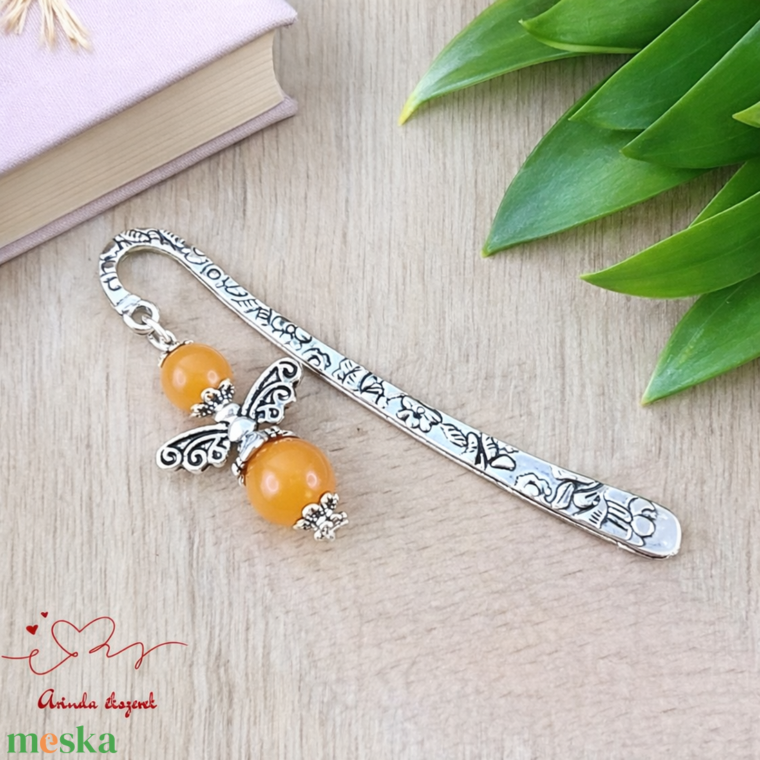 Anyák napi ásvány angyal könyvjelző narancs aventurinnal - szeretettel készült ajándék édesanyáknak - könyv & zene - könyvjelző - Meska.hu