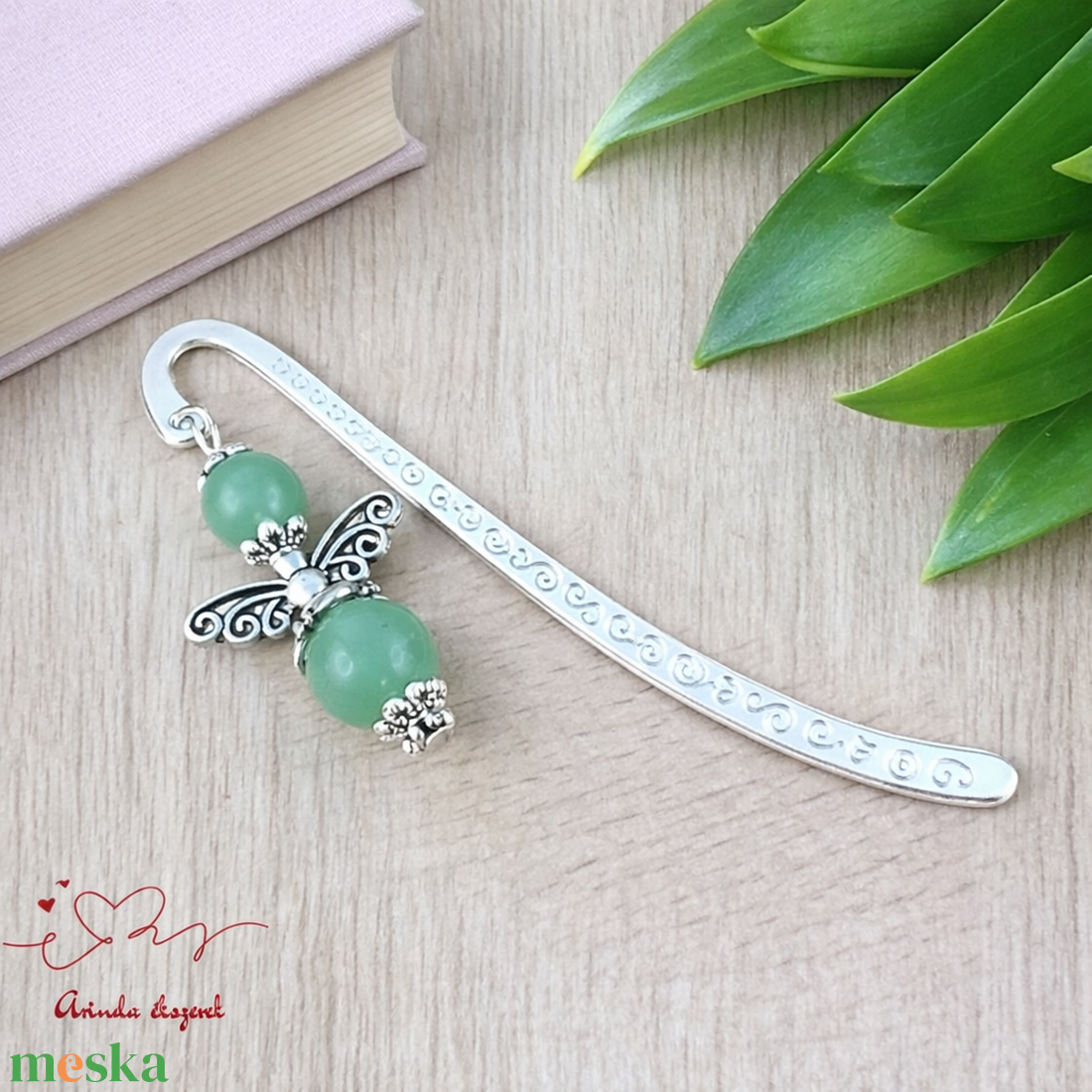 Anyák napi ásvány angyal könyvjelző zöld aventurinnal - szeretettel készült ajándék édesanyáknak - könyv & zene - könyvjelző - Meska.hu
