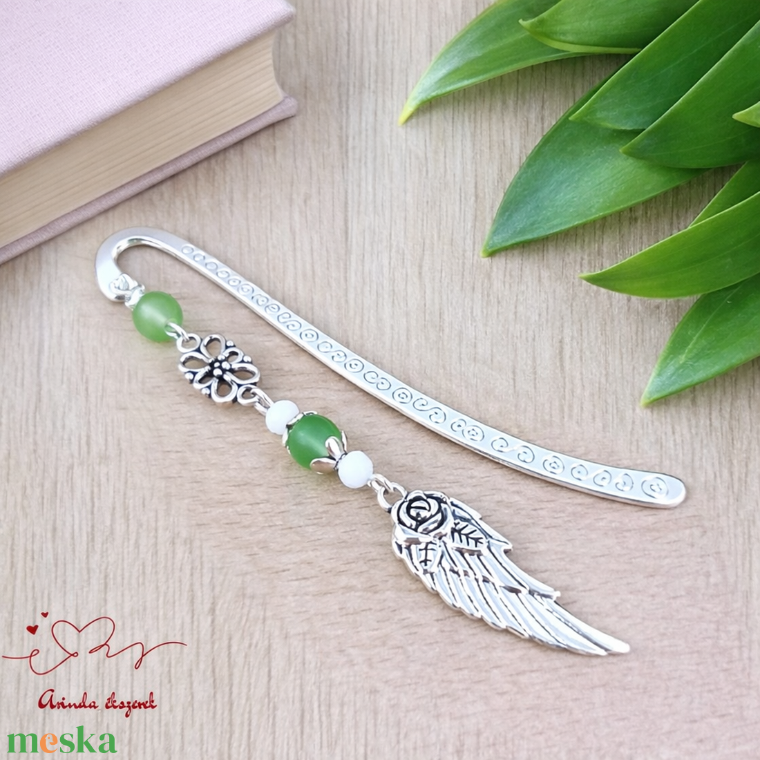 Angyalszárnyas könyvjelző - évzáró ajándék ballagásra, év végi köszönetként zöld színben - könyv & zene - könyvjelző - Meska.hu
