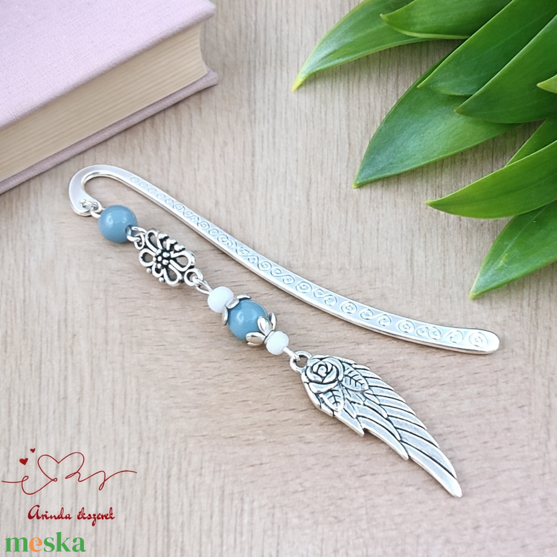 Angyalszárnyas könyvjelző - évzáró ajándék ballagásra, év végi köszönetként szürke színben - könyv & zene - könyvjelző - Meska.hu