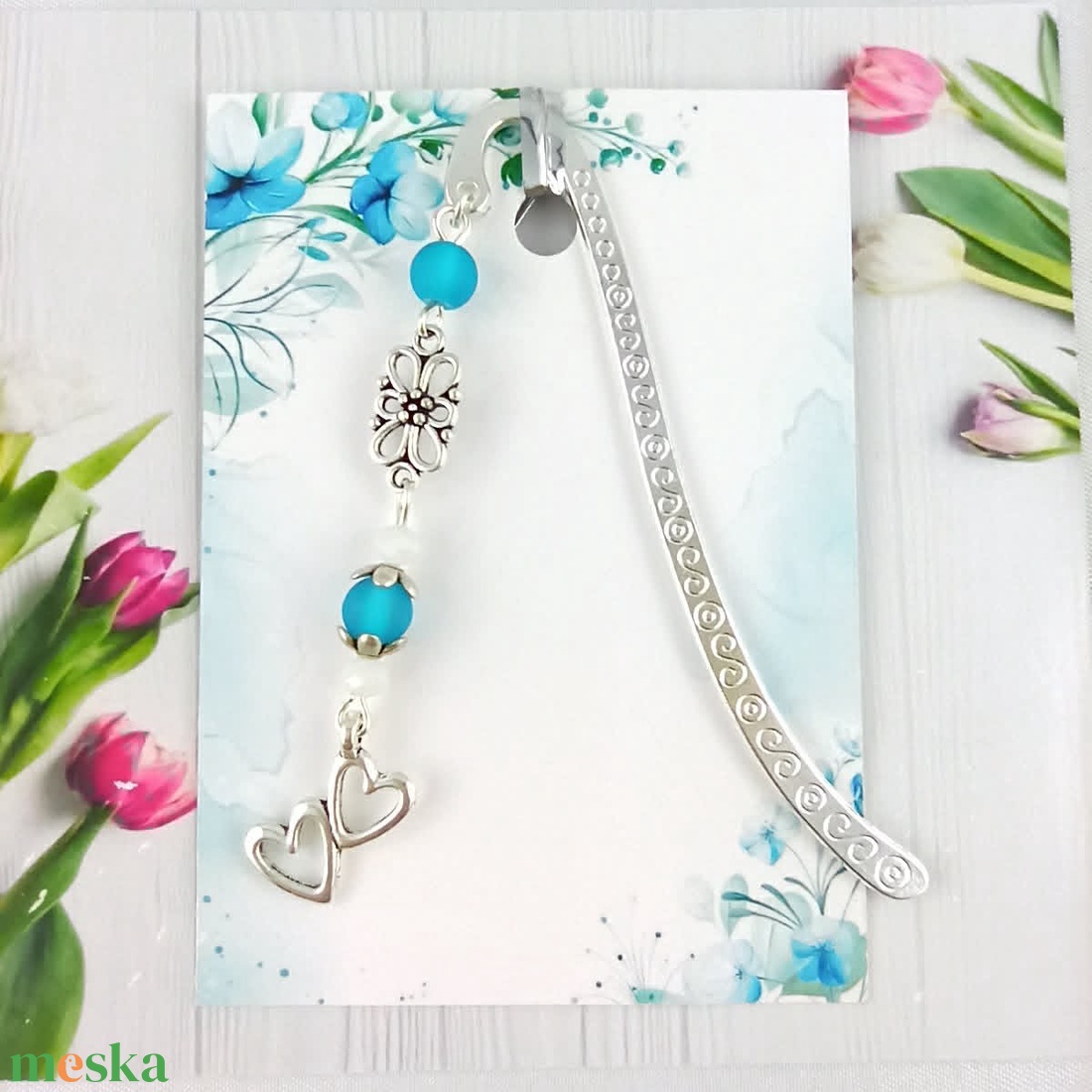 Szív medálos türkiz könyvjelző � szeretetteljes ajándék - könyv & zene - könyvjelző - Meska.hu