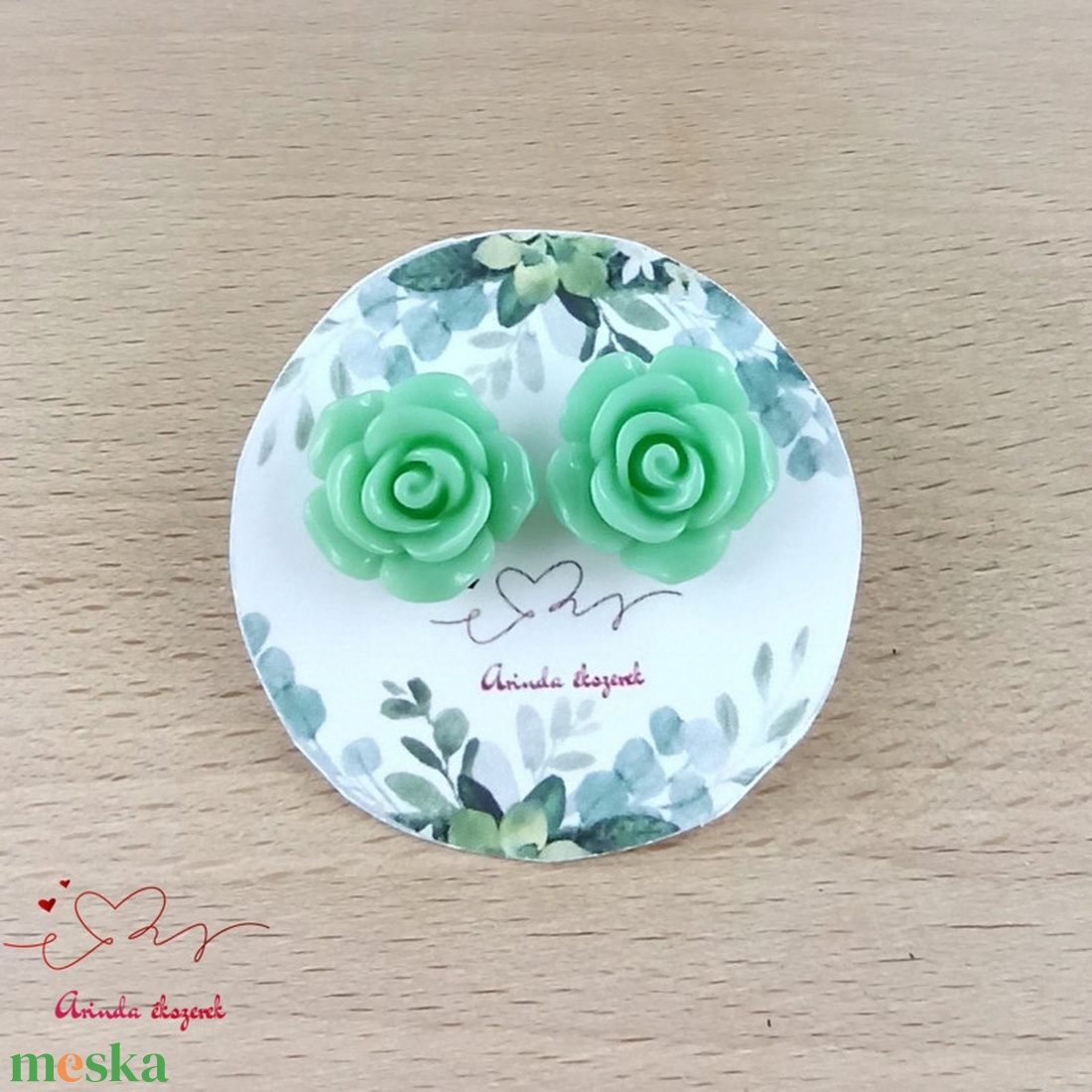 14 mm menta rózsa bedugós fülbevaló � nemesacél alapú romantikus virág ékszer, ajándék nőknek - ékszer - fülbevaló - pötty fülbevaló - Meska.hu
