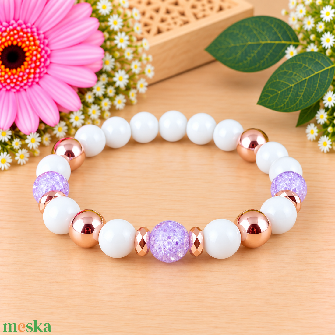 Napsütötte ragyogás lila hegyikristály rosegold hematit jade ásvány karkötő - ékszer - karkötő - ásványkarkötő - Meska.hu