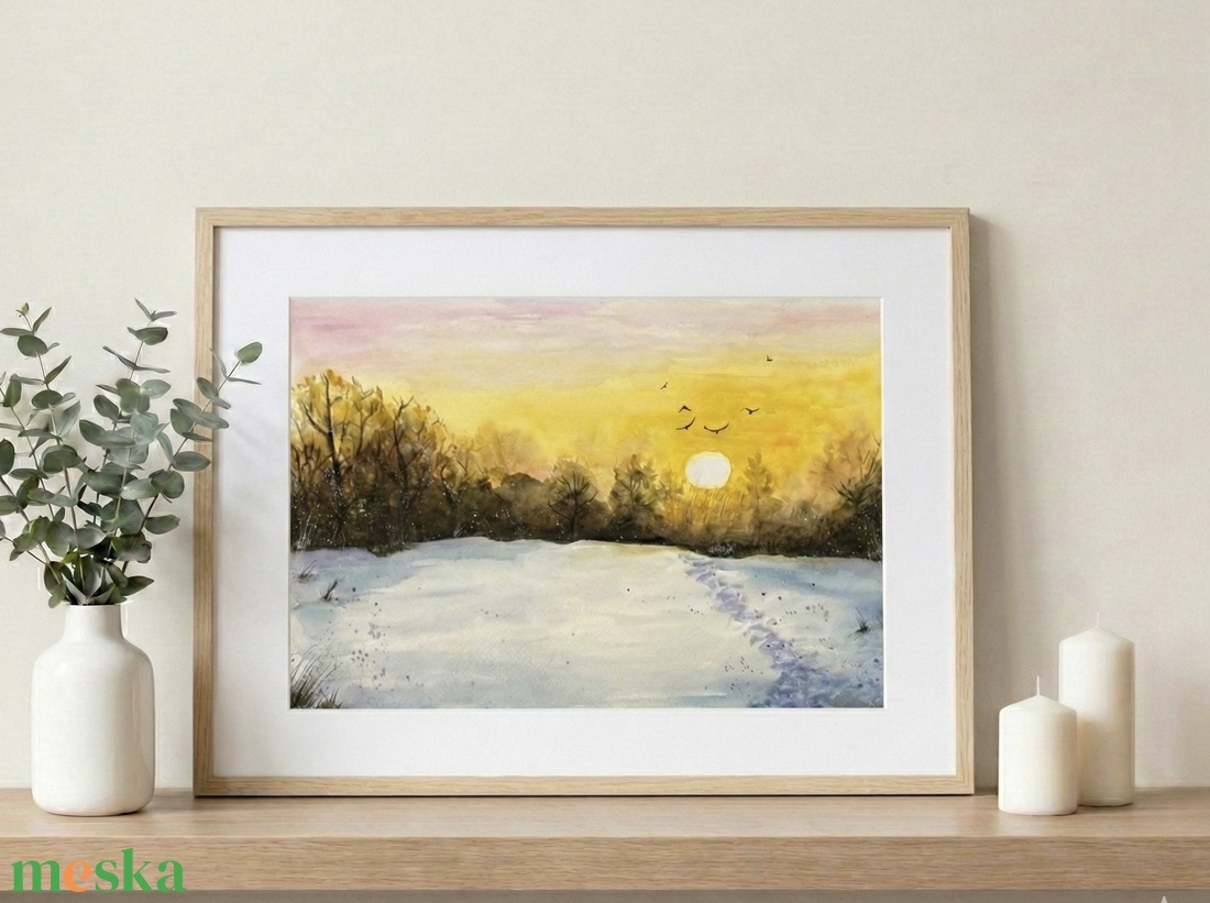 Eredeti akvarell - Téli naplemente - művészet - festmény - akvarell - Meska.hu