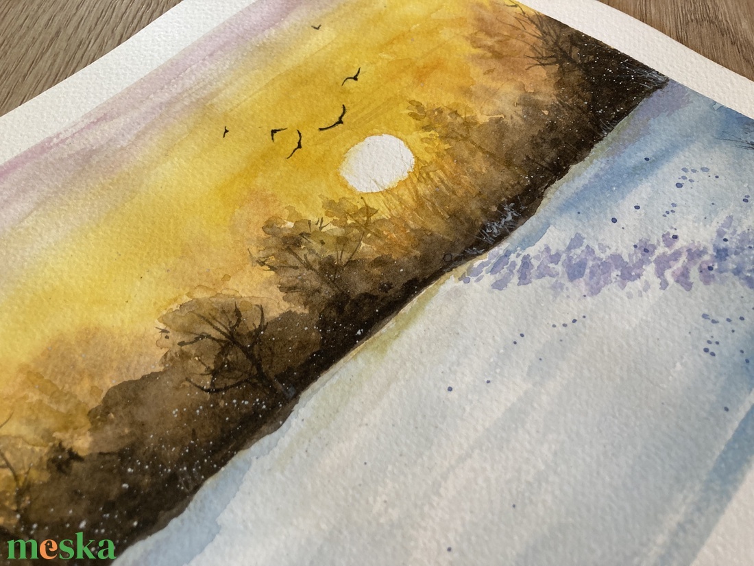Eredeti akvarell - Téli naplemente - művészet - festmény - akvarell - Meska.hu