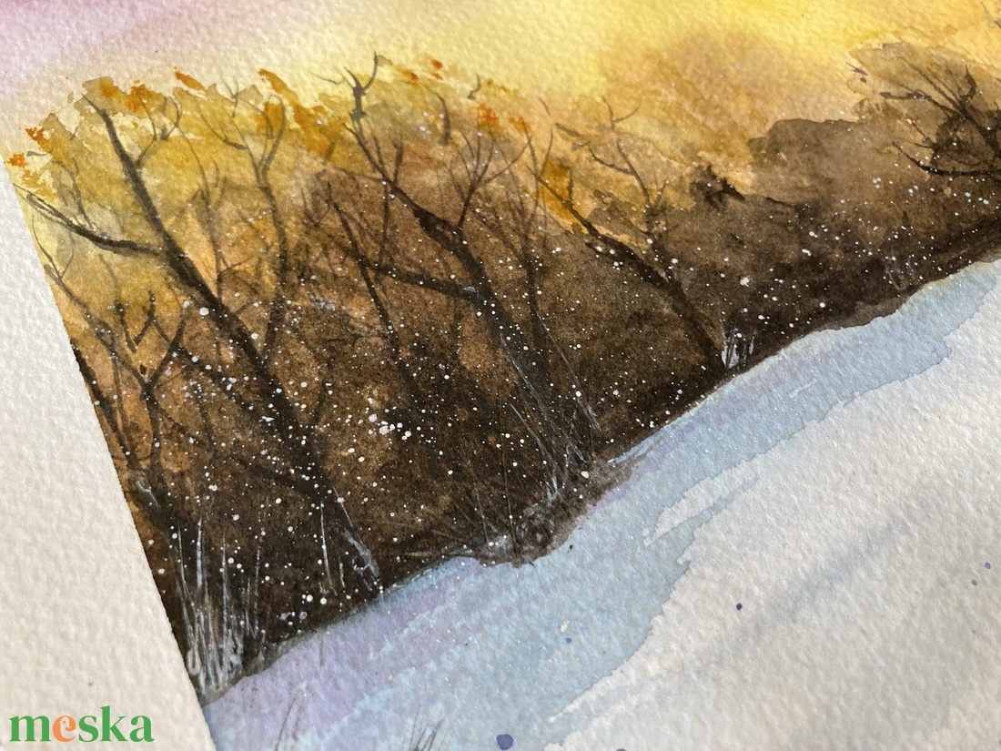 Eredeti akvarell - Téli naplemente - művészet - festmény - akvarell - Meska.hu