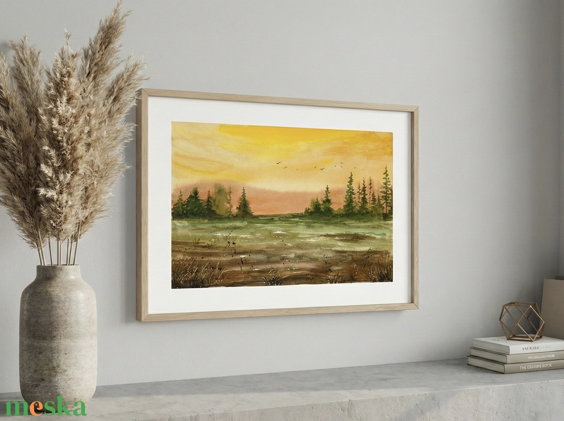 Aranyló alkonyat (A4) - eredeti akvarell - művészet - festmény - akvarell - Meska.hu