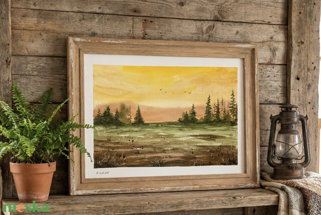 Aranyló alkonyat (A4) - eredeti akvarell - művészet - festmény - akvarell - Meska.hu