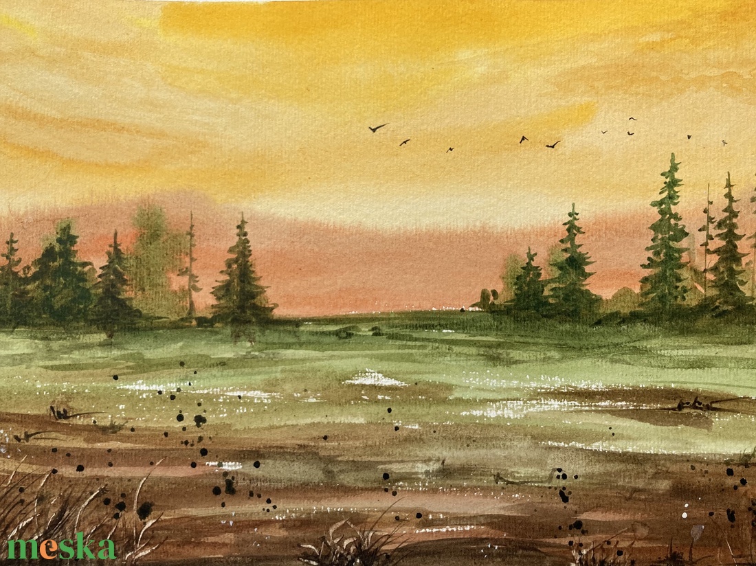 Aranyló alkonyat (A4) - eredeti akvarell - művészet - festmény - akvarell - Meska.hu