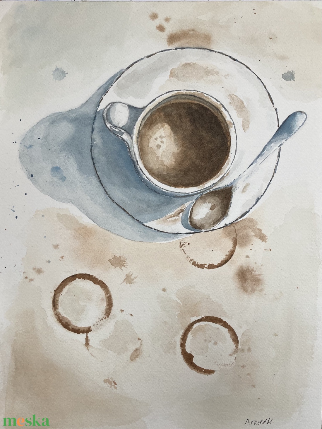 Reggeli kávé - rendelésre - művészet - festmény - akvarell - Meska.hu