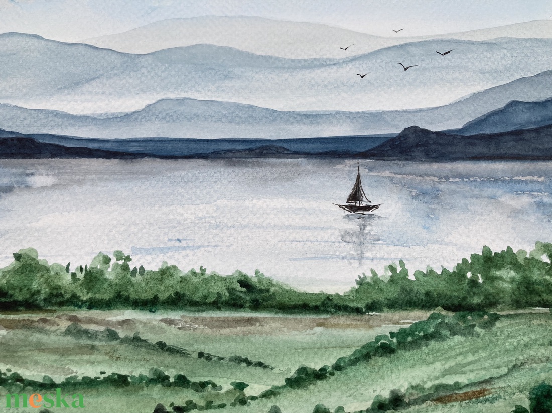 Eredeti akvarell 30x40 cm - Vitorlás a tavon - művészet - festmény - akvarell - Meska.hu