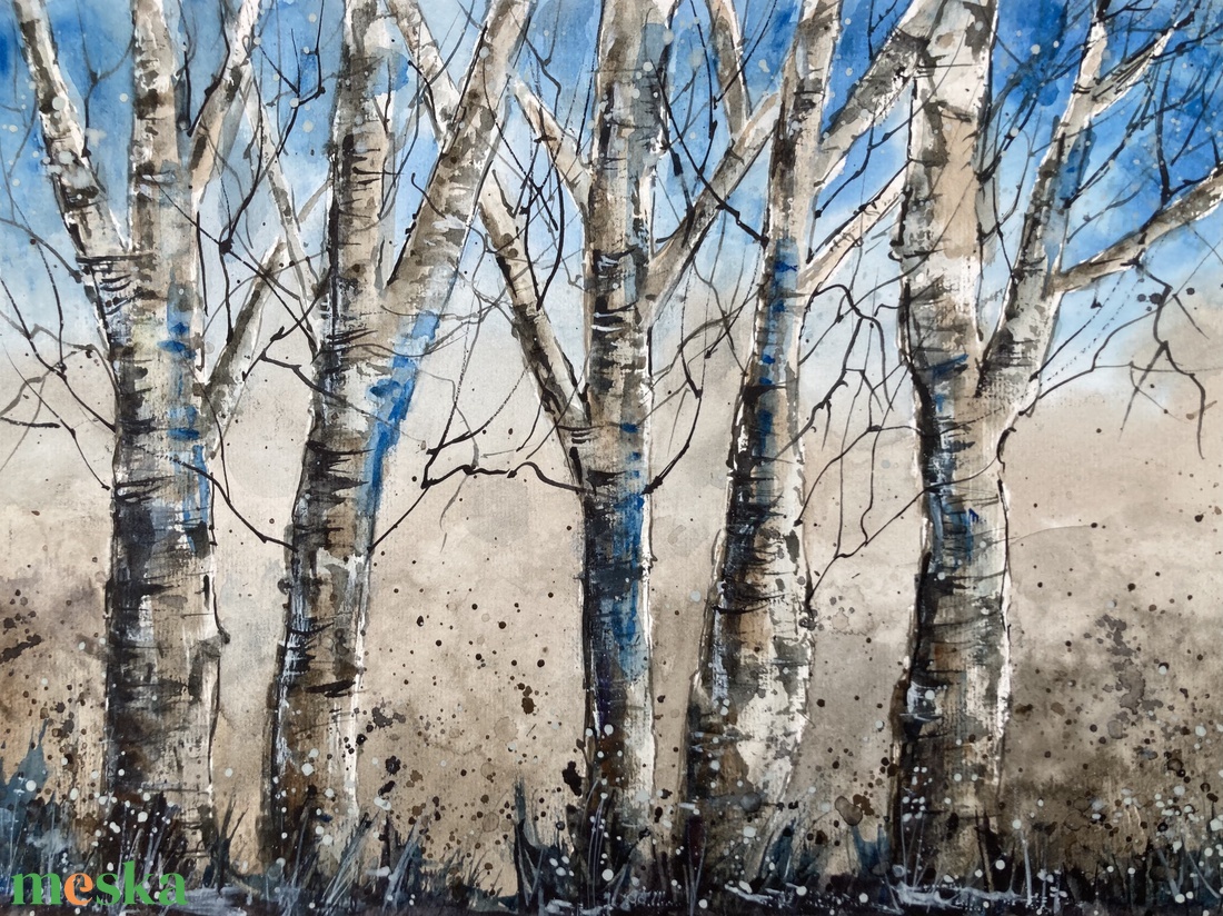 Eredeti akvarell (A4) - Nyírfák  - művészet - festmény - akvarell - Meska.hu