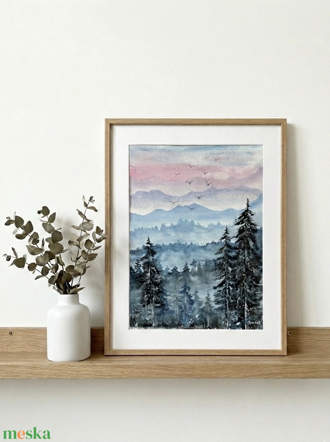 Eredeti akvarell hegyek (A4), fenyők, madarak - művészet - festmény - akvarell - Meska.hu