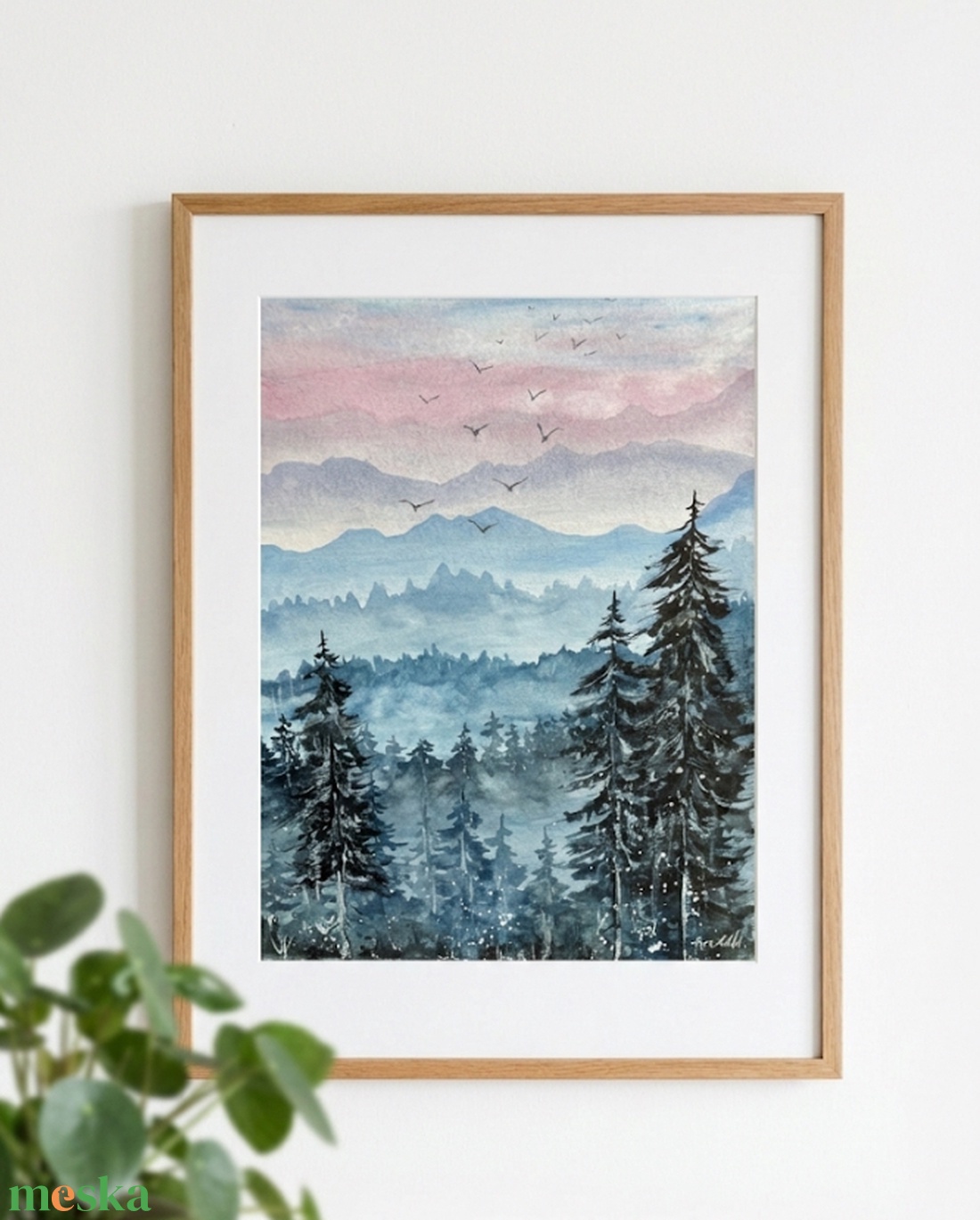 Eredeti akvarell hegyek (A4), fenyők, madarak - művészet - festmény - akvarell - Meska.hu