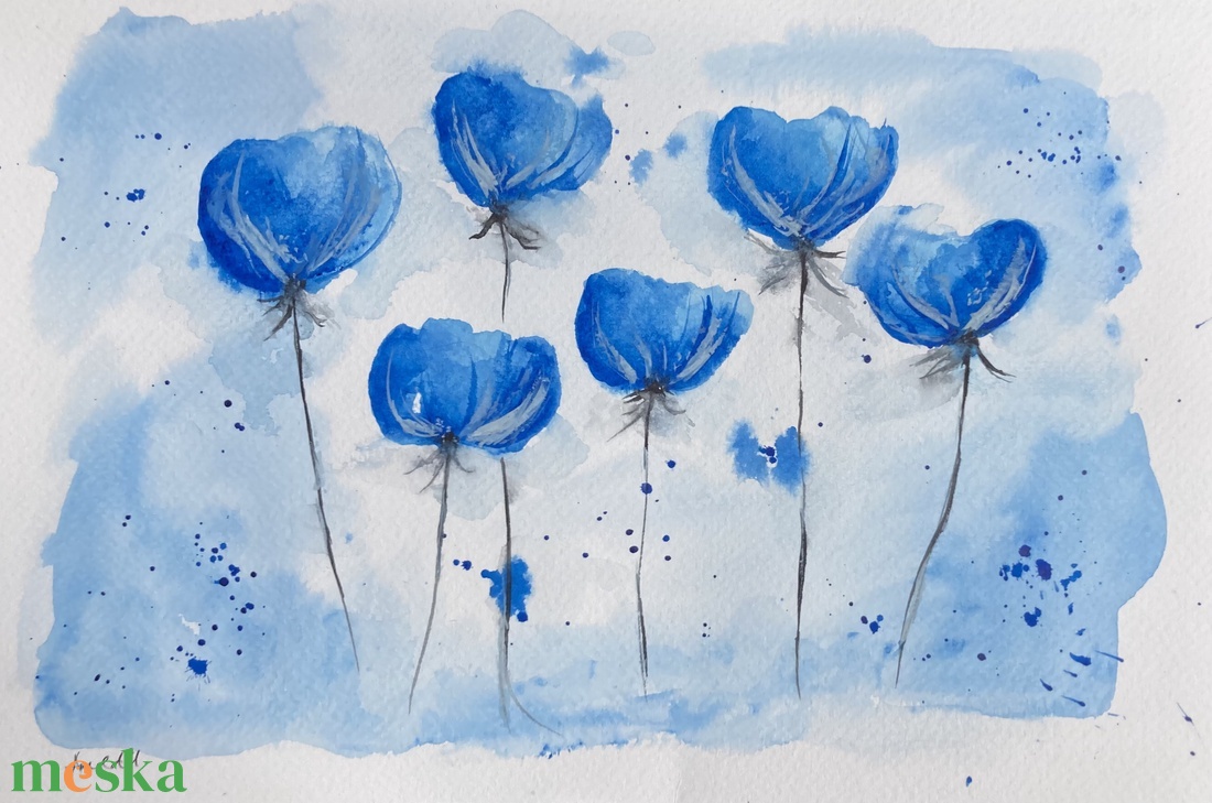 KicsiKÉK Nőnapra - eredeti akvarell, 20x30 cm - művészet - festmény - akvarell - Meska.hu