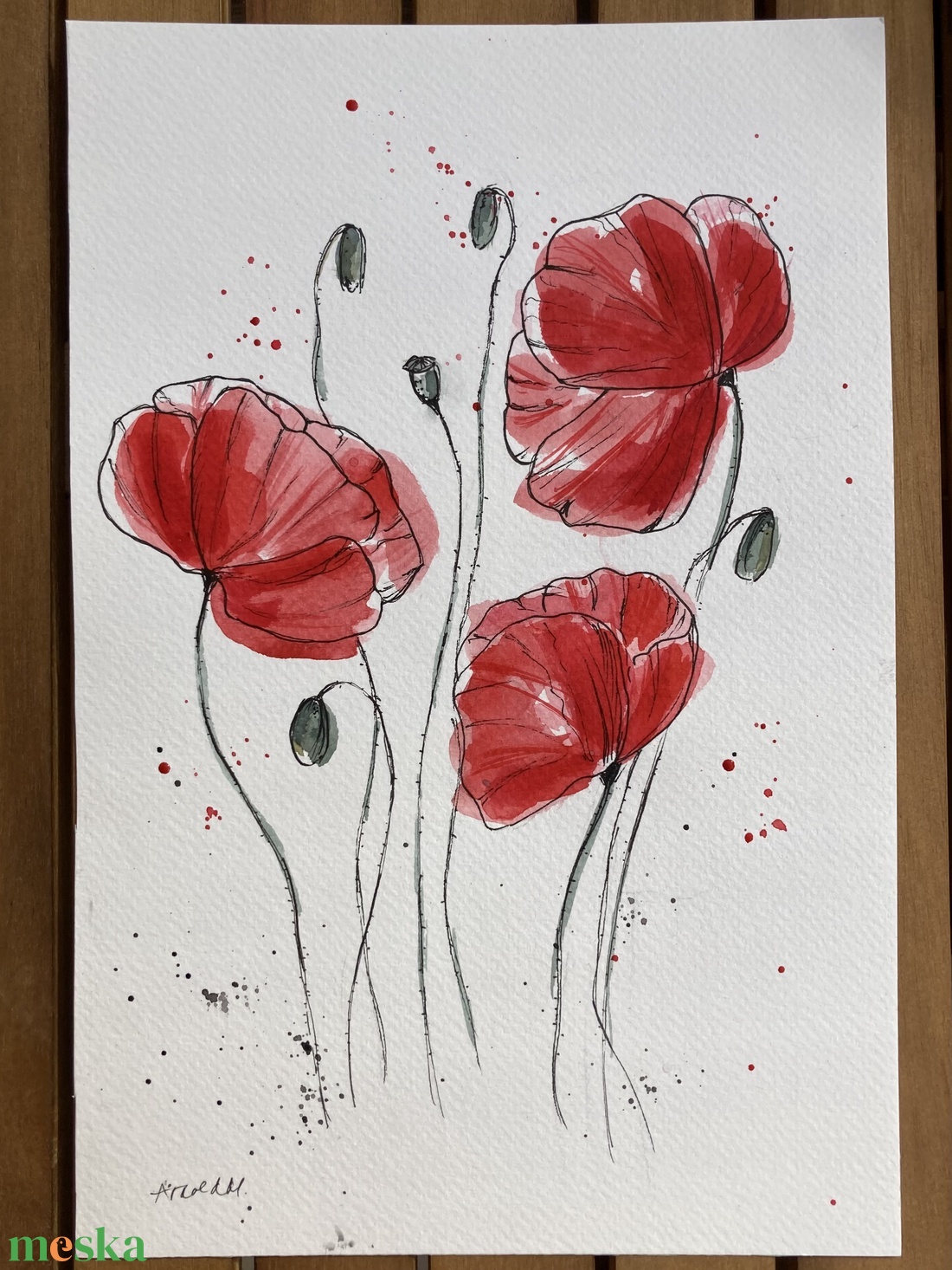 Pipacsok Nőnapra (20x30 cm) - eredeti akvarell - művészet - festmény - akvarell - Meska.hu