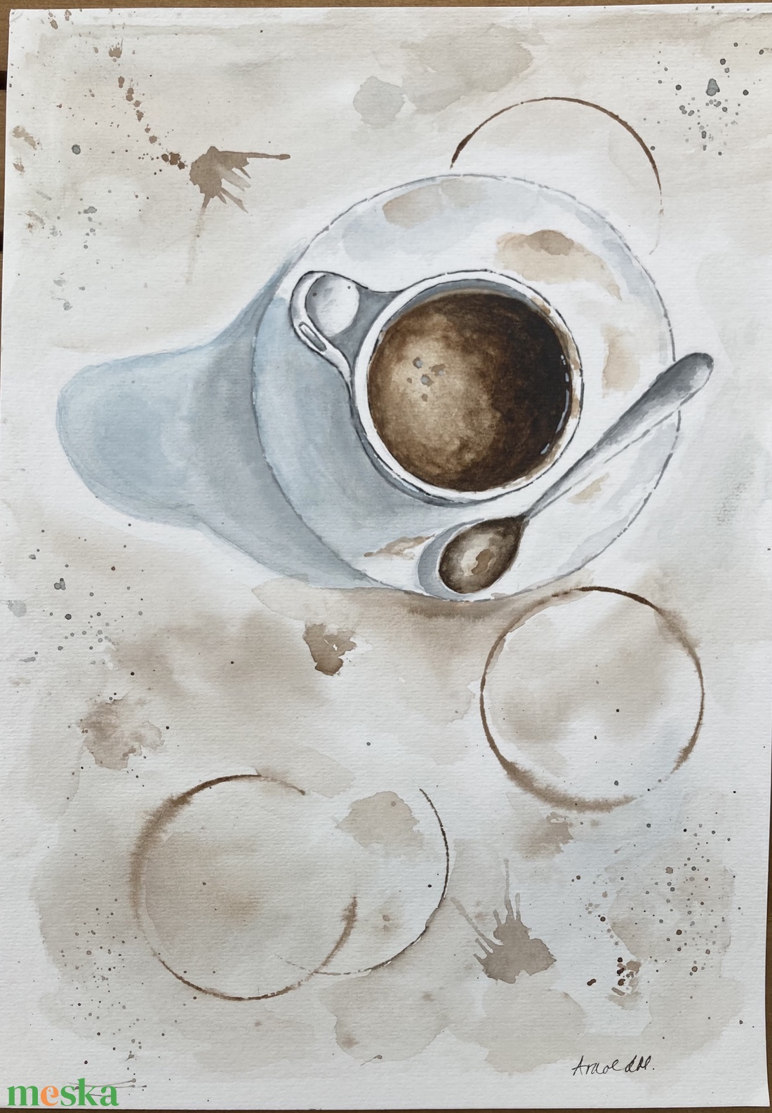 Reggeli kávé (A4) - eredeti akvarell - művészet - festmény - akvarell - Meska.hu