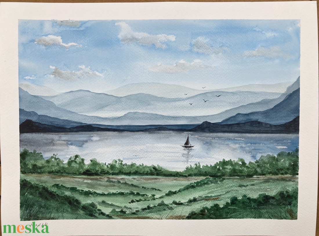 Eredeti akvarell 30x40 cm - Vitorlás a tavon - művészet - festmény - akvarell - Meska.hu