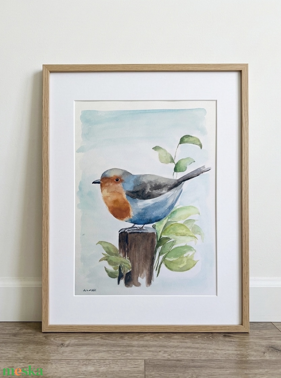 Vörösbegy - Eredeti akvarell (24x32 cm) - művészet - festmény - akvarell - Meska.hu