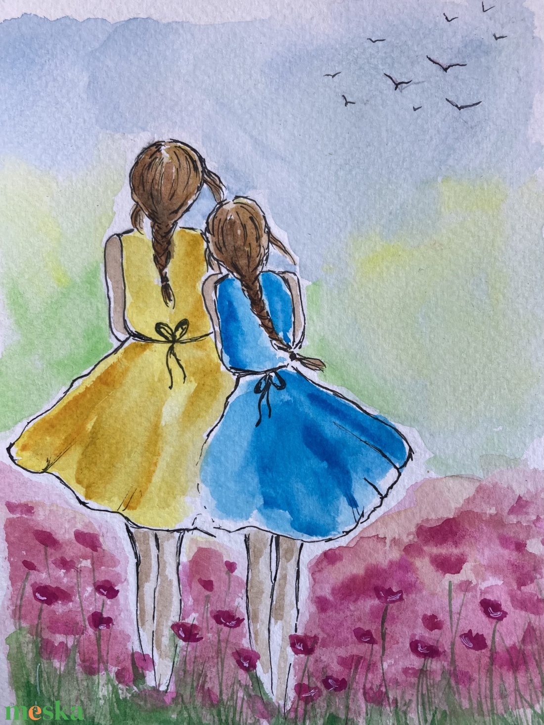 Örök barátság, Legjobb testvérek - eredeti akvarell - művészet - festmény - akvarell - Meska.hu