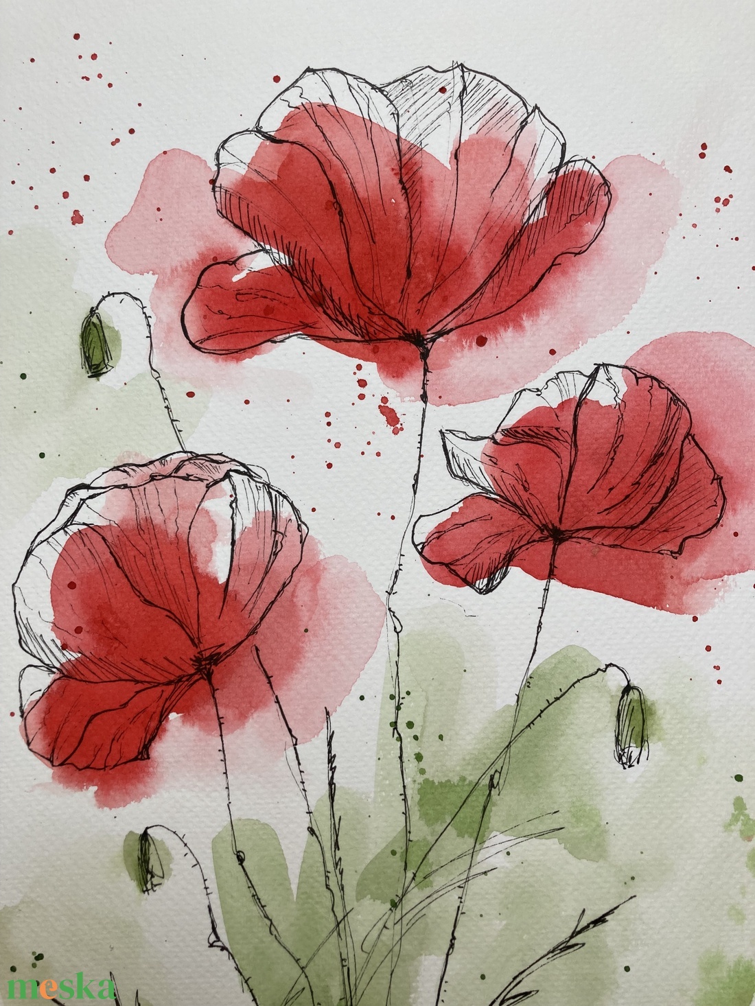 Pipacsok - eredeti akvarell, 30x40cm - művészet - festmény - akvarell - Meska.hu