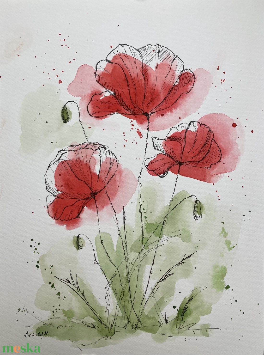 Pipacsok - eredeti akvarell, 30x40cm - művészet - festmény - akvarell - Meska.hu