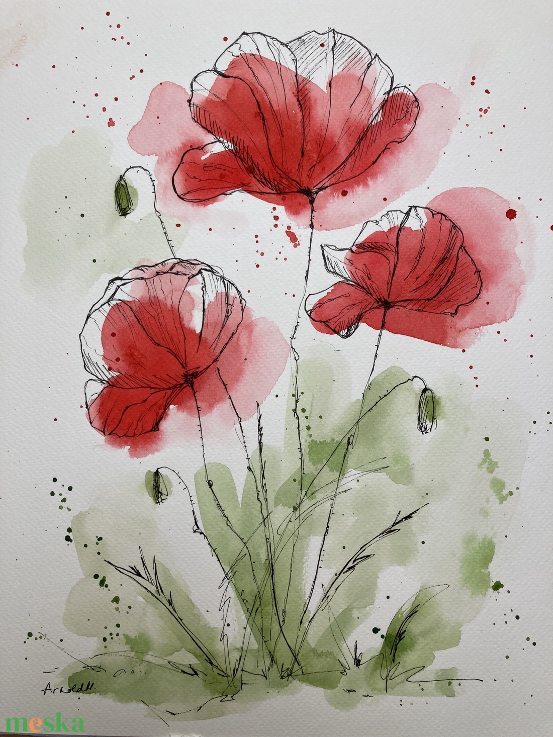 Pipacsok - eredeti akvarell, 30x40cm - művészet - festmény - akvarell - Meska.hu