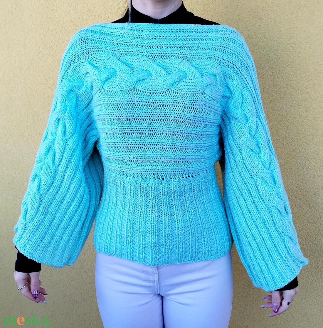 Kézzel kötött egyedi pulóver - ruha & divat - női ruha - pulóver - Meska.hu