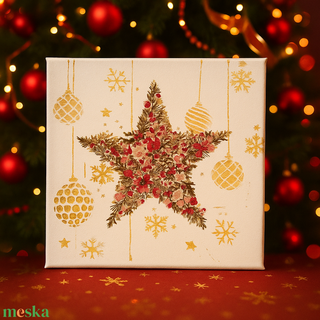 Csillag,Dekupázs karácsonyi vászonkép - otthon & életmód - dekoráció - kép & falikép - vászonkép - Meska.hu