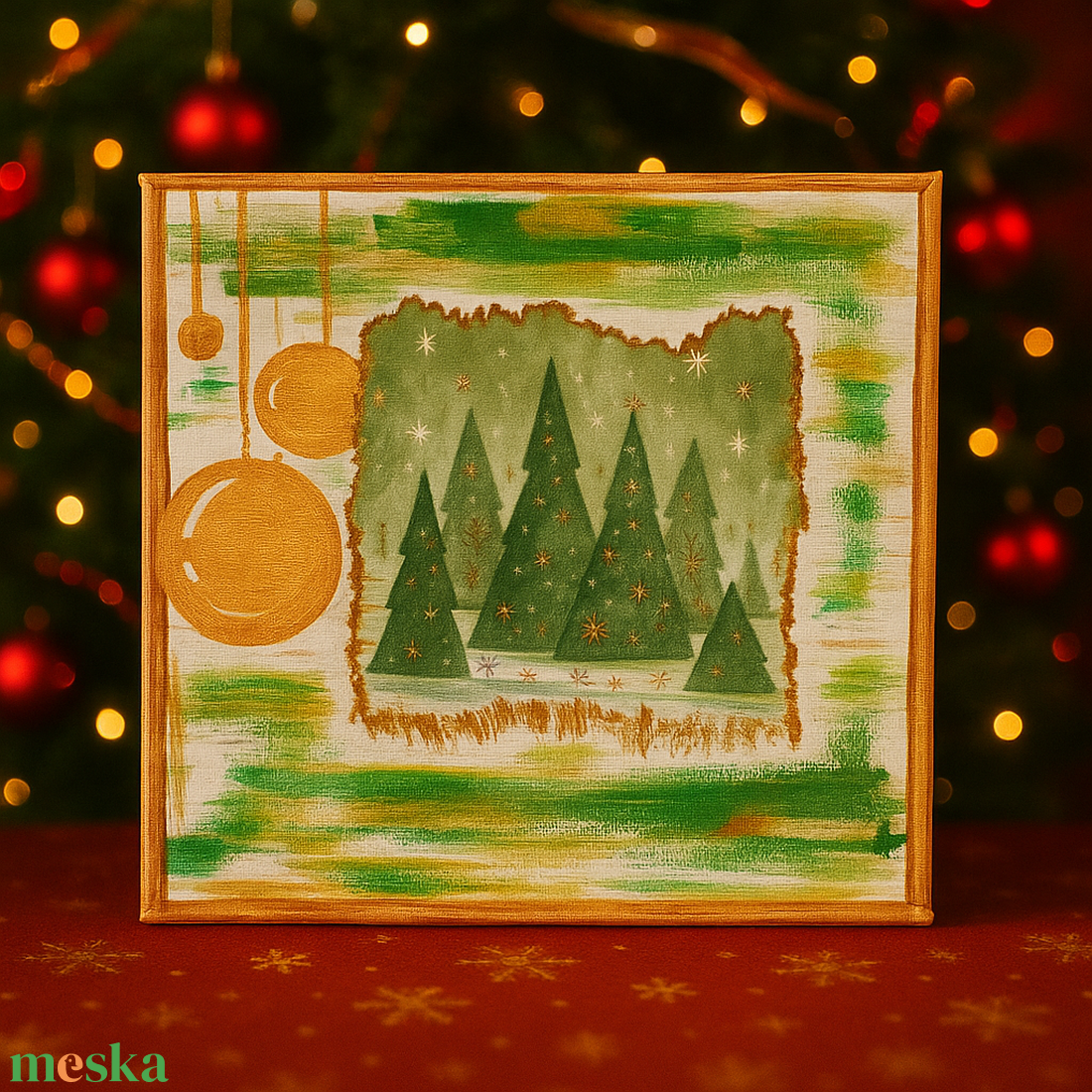 Téli táj,Dekupázs karácsonyi vászonkép  - otthon & életmód - dekoráció - kép & falikép - vászonkép - Meska.hu