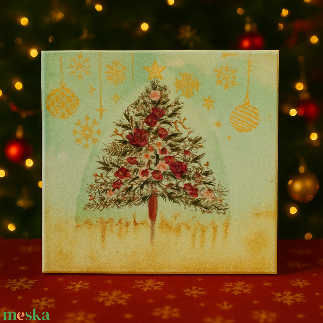 Karácsonyfa, Dekupázs karácsonyi vászonkép  - otthon & életmód - dekoráció - kép & falikép - vászonkép - Meska.hu